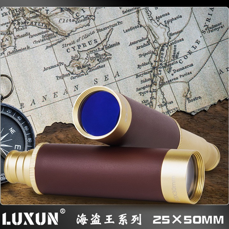 批发25x30单筒望远镜 高倍高清望远镜 袖珍海盗镜带皮包礼品