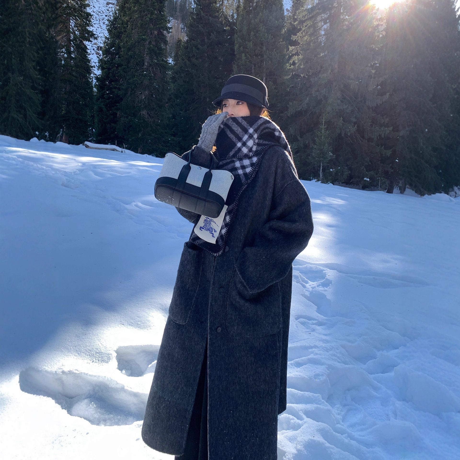 百视旺两面穿羊毛兔毛桑蚕丝双面呢大衣女秋冬季加厚宽松毛呢外套