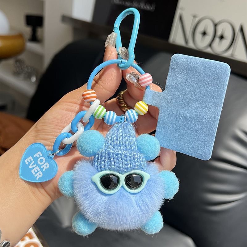 Niedlicher Rex-Kaninchenfell-Schlüsselanhänger mit kleiner Kohlekugel für das Auto, für Frauen, exquisiter Internet-Promi-Plüsch-Rucksack zum Aufhängen_voghion.com