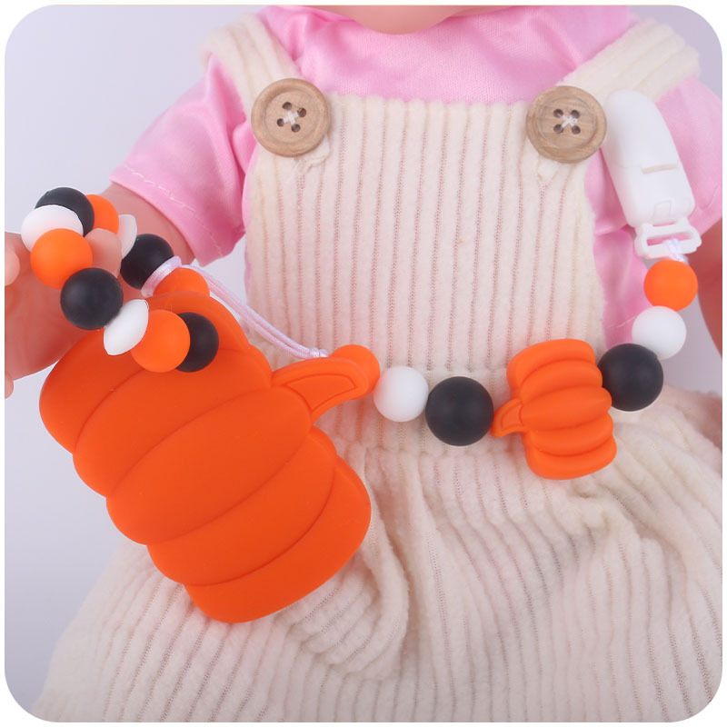 Nuevo bebé suministros calabaza mordedor dientes molienda pulsera bebé calabaza cuentas de silicona pezón cadena anti-caída
