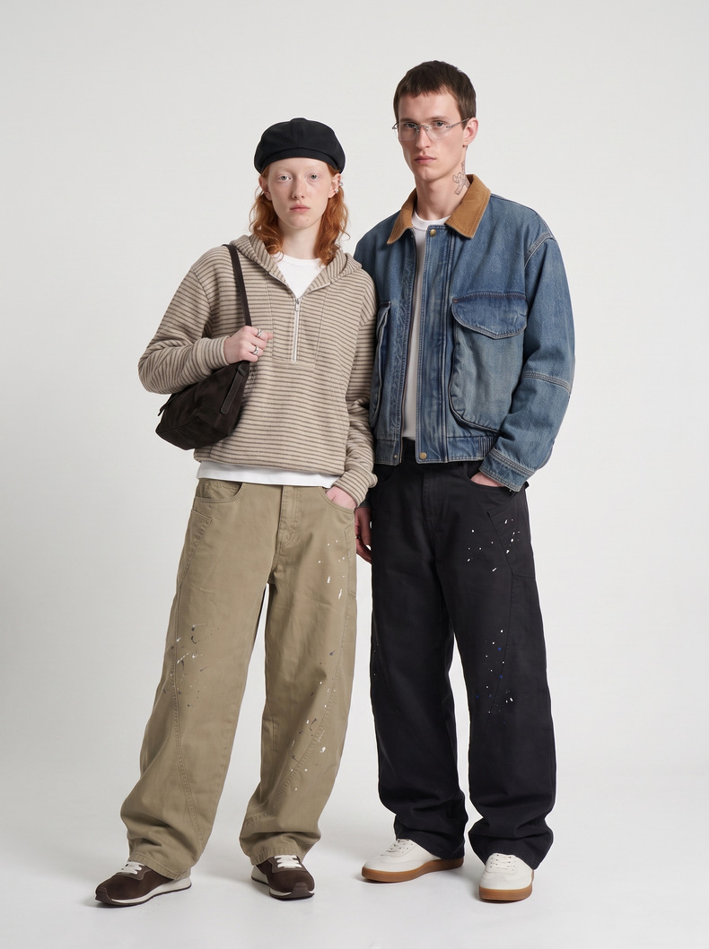 Inflation Hand-Painted Splatter Wide-Leg Cargo Pants