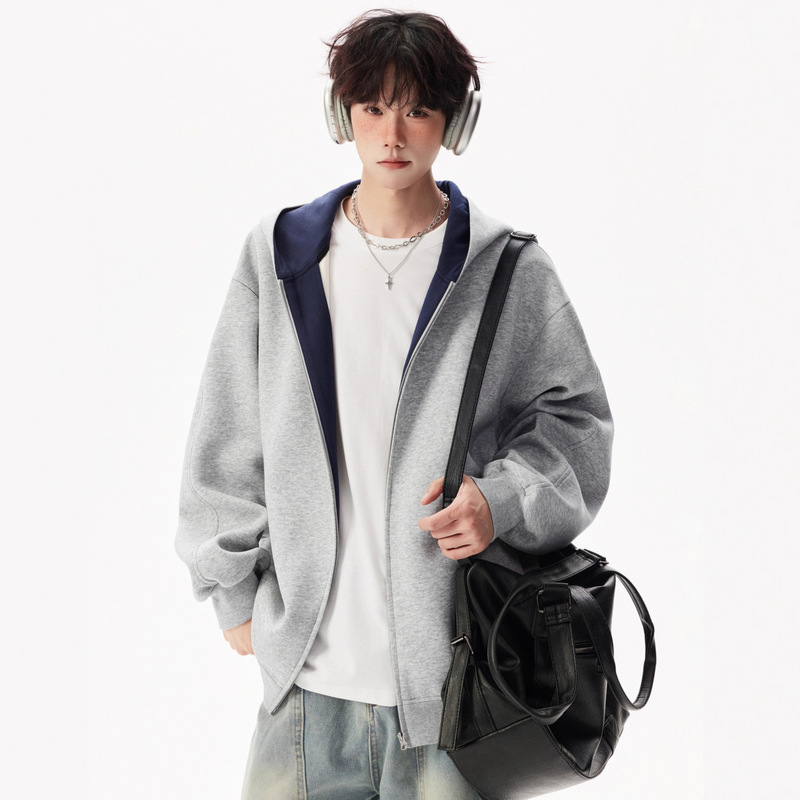 Nasa Trendy American Heavyweight Cardigan Hooded Sweatshirt for Men and Women in Autum Loose and Versatile Contrasting Color Couple Custom Jacket