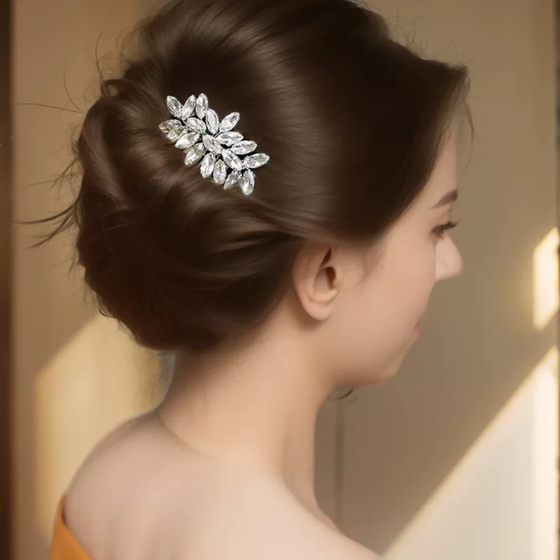 Mailang Bridal Wedding Headwear Silver Glass Diamond Hair Comb Side Comb Hair Comb Manufacturer European and American Cross-Border Exclusive Supply