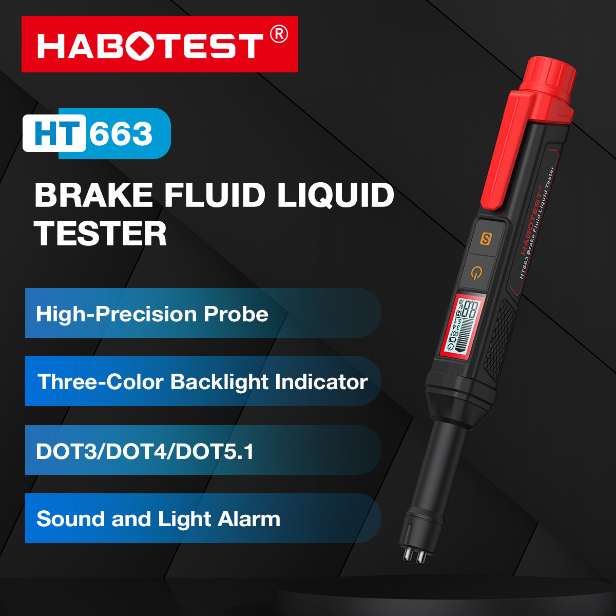 HABOTEST Brake Fluid Water Content Tester HT662/663/663L High-Precision Digital Display Auto Repair Tool