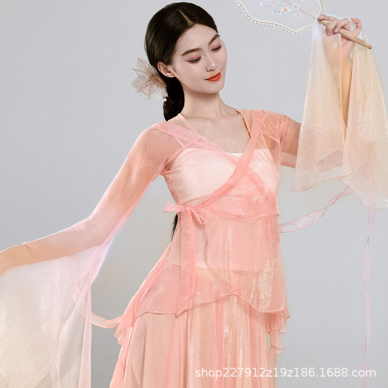 新しい古典的な練習服、春の賛歌、エレガントで妖精のような中国舞踊のグラデーションカラーのガーゼドレス、大きなスカートのパフォーマンス服スーツ|undefined