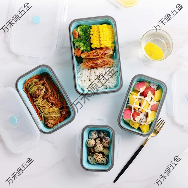 Caixa de almuerzo de silicona en stock, microondas plegables, caja de almuerzo de silicona, caja de almacenamiento de refrigerador, caja de preservación, tazón de silicona