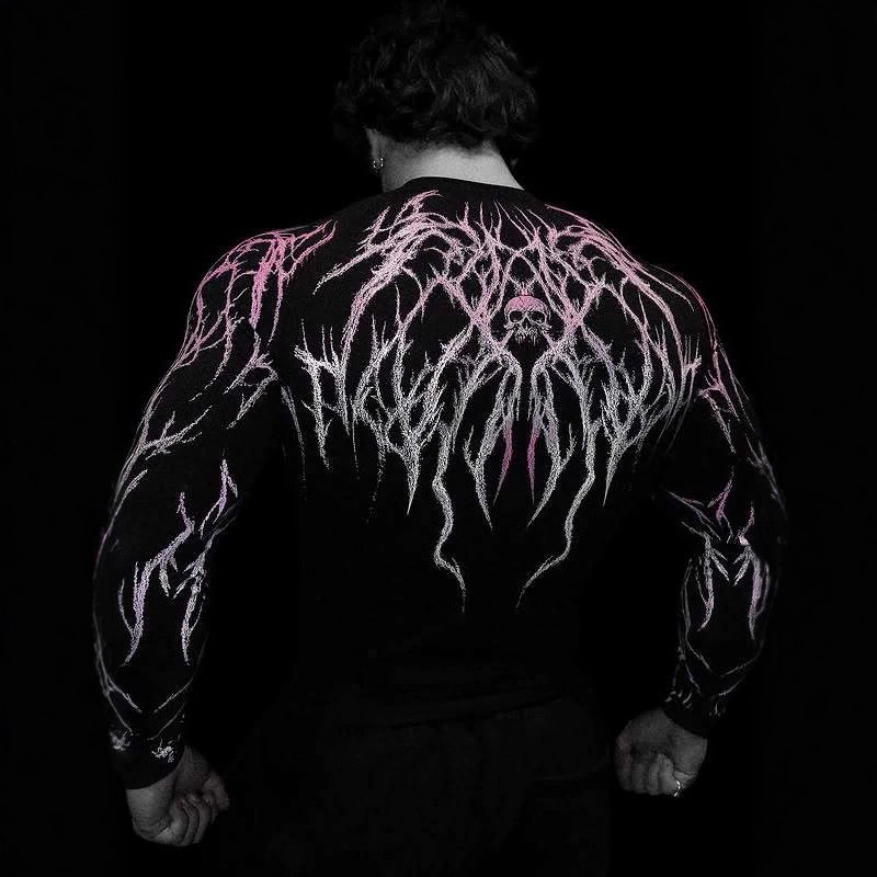 Breathedivinity跨境新款毒液印花健身长袖高弹力速干T恤紧身上衣