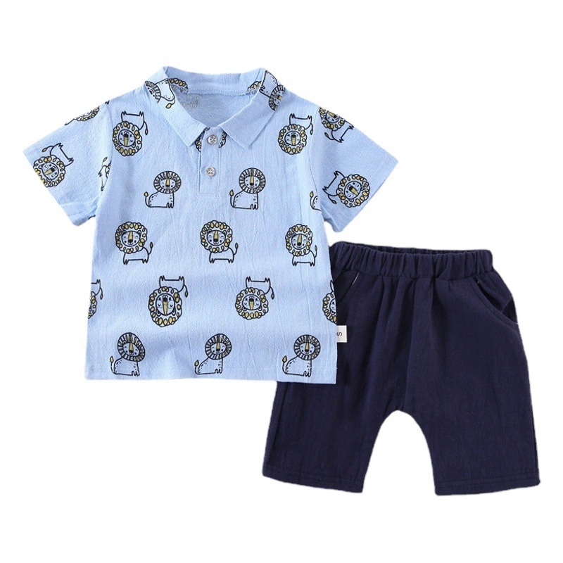 Детский костюм с короткими рукавами для мальчиков, рубашка-поло с рисунком льва, летняя трансграничная доставка