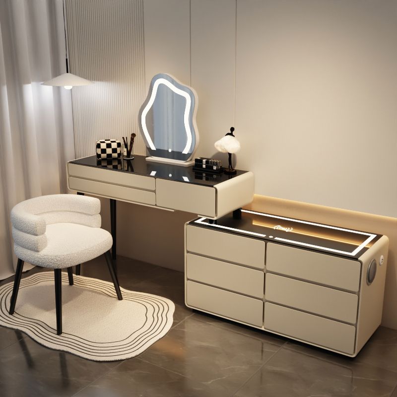 New Solid Wood Rock Slab Dressing Table Bedroom Modern Minimalist Cream Style High-End Dressing Table and Drawer Cabinet Integrated Dressing Table