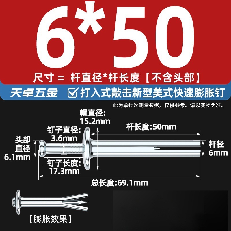膨胀螺丝打入式敲击快速钉美式大头爆炸螺栓固定专用内膨胀钉大全|undefined