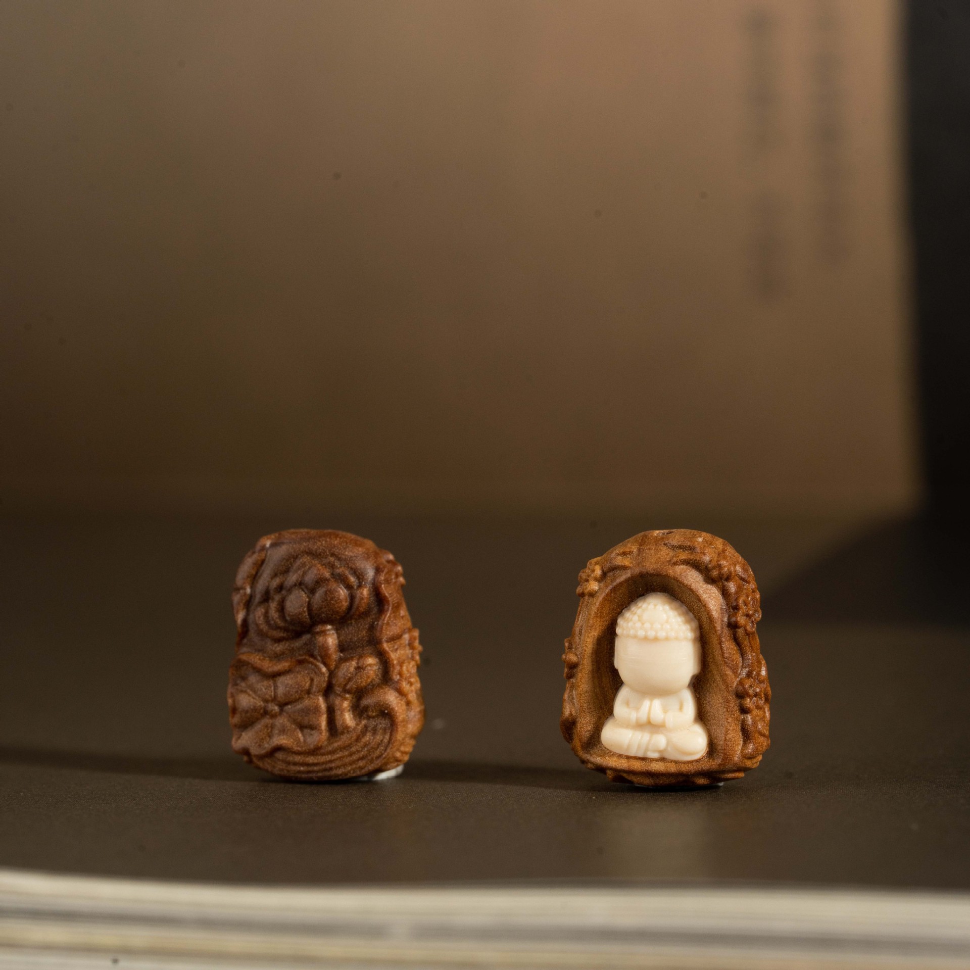 Natural Laoshan sandalwood carving inlaid with mammoth ivory, refrigerator magnets, decorative beads, accessories, Buddhist beads, decorative pendants