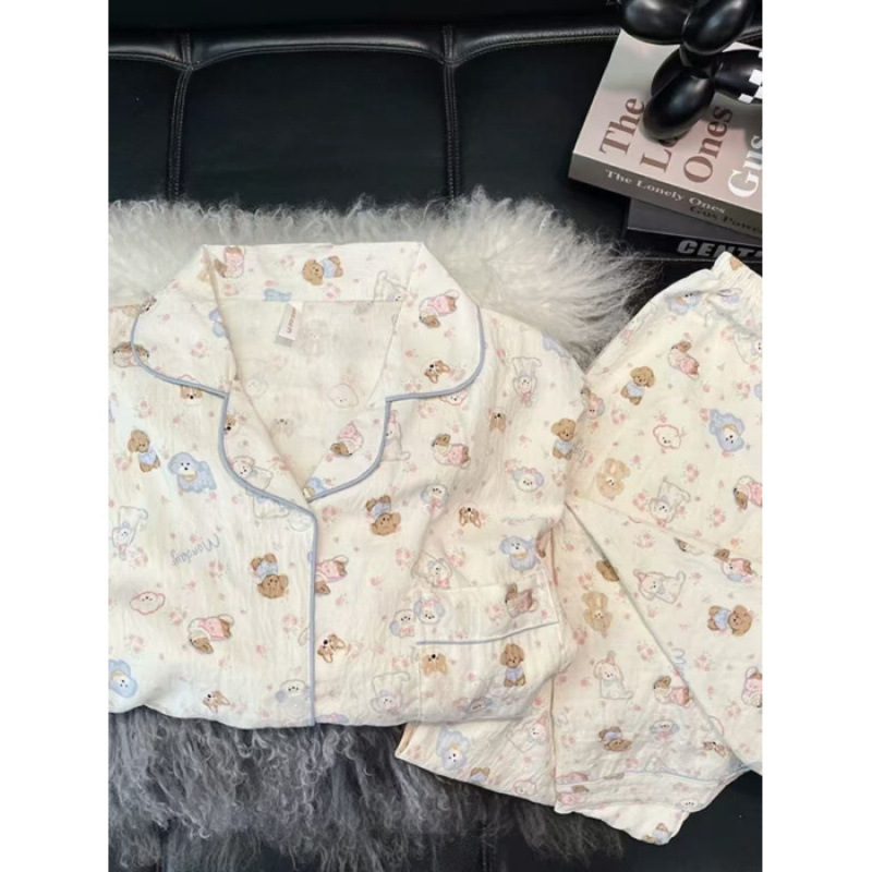 云朵棉 睡衣女春秋季高级感长袖外穿简约休闲家居服套装|undefined