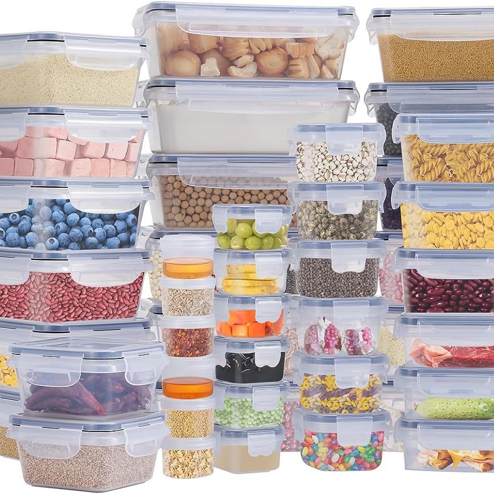 透明方形56件套保鲜碗密封午餐便当盒冰箱食品收纳储存可微波炉