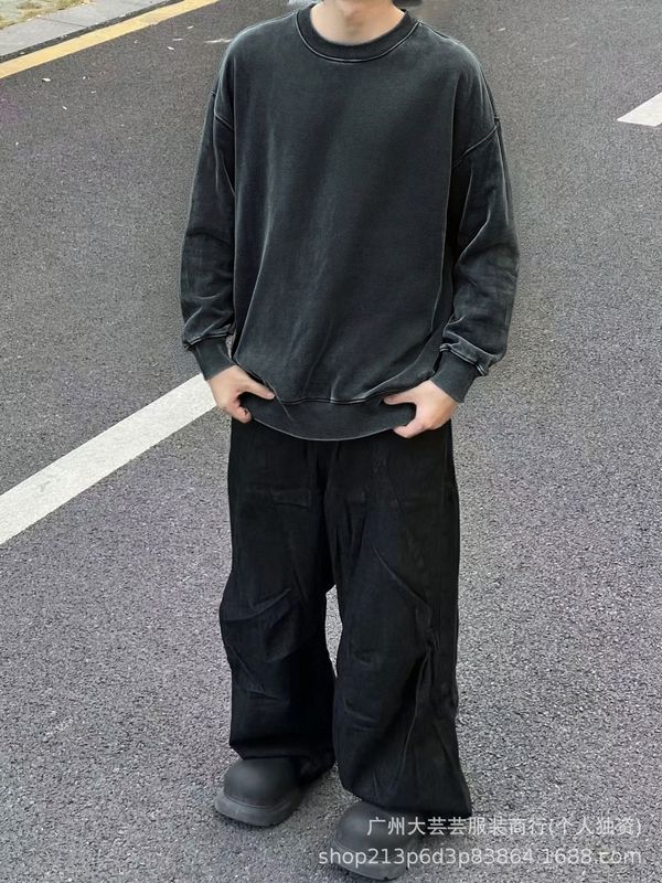 跨境潮牌大王家手绘圆领连帽卫衣25新款洗水爆款潮流休闲圆领卫衣|undefined