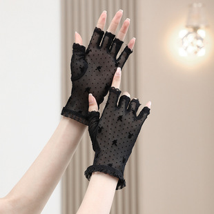 Lace Sun Protection Half Finger Gloves Women's Spring and Summer UV Protection Thin Breathable Outdoor Riding Exposure Finger Touch Screen New