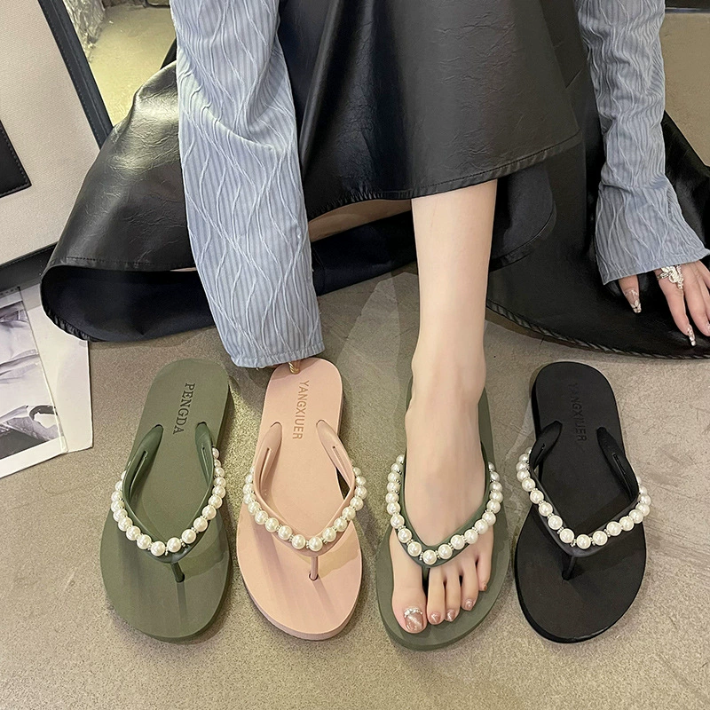Шлёпанцы Pearl, пляжные шлёпанцы, тапочки, обувь, корейский стиль, коллекция 2023 года, пляжный стиль