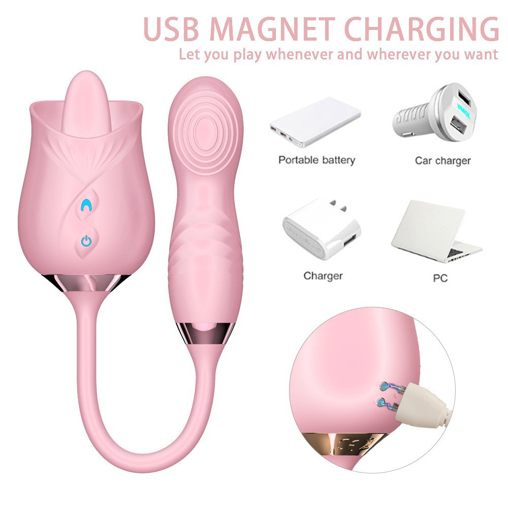 Rose lengua lamir huevo de 10 frecuencia doble cabeza vibrador femenino coquetear estimulación masturbador para adultos al por mayor