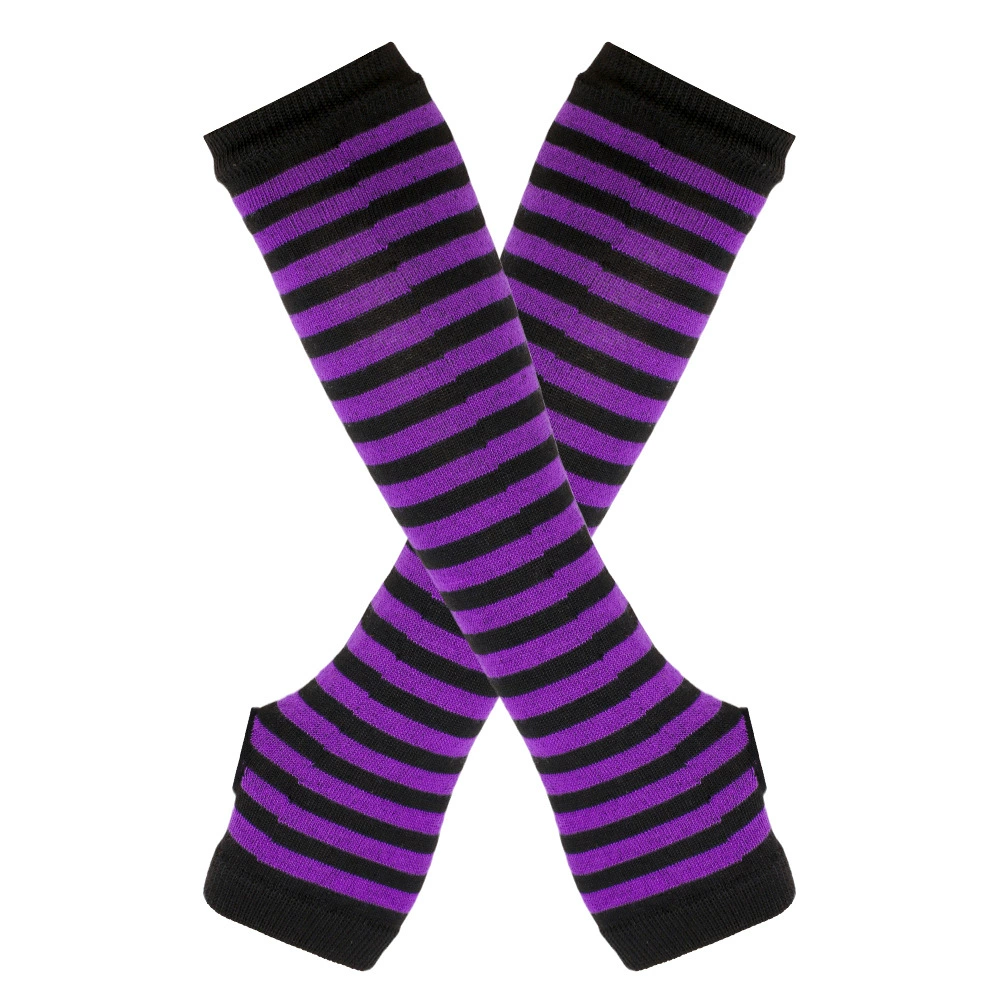 Длинные рукава-накладки, полосатые перчатки-косплей, хлопок-полиэстер 31 см, без пальцев, тёплые манжеты для запястья