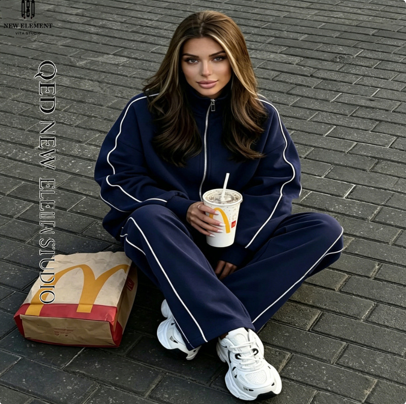 Cross-Border Russian Foreign Trade Women's Casual Set: High-Waisted Short Cardigan Sweatshirt, Jogger Pants, Plus-Size Sportswear Cross-Border Russian Foreign Trade Women's Casual Set: High-Waisted Short Cardigan Sweatshirt, Jogger Pants, Plus-Size Sportswear