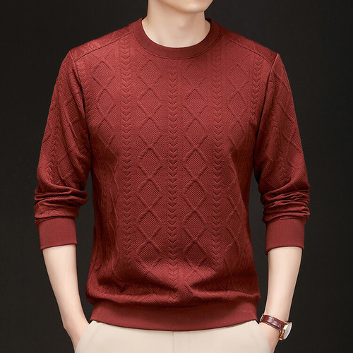 Heavy Industry Embroidery Men's Sweatshirt Autumn New Round Neck Knit Top for Youth and Middle-aged Long Sleeve Base Shirt for Dropshipping