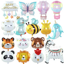 新款跨境动物生日派对大象斑马角鲸熊猫头猫咪头卡通动物铝膜气球