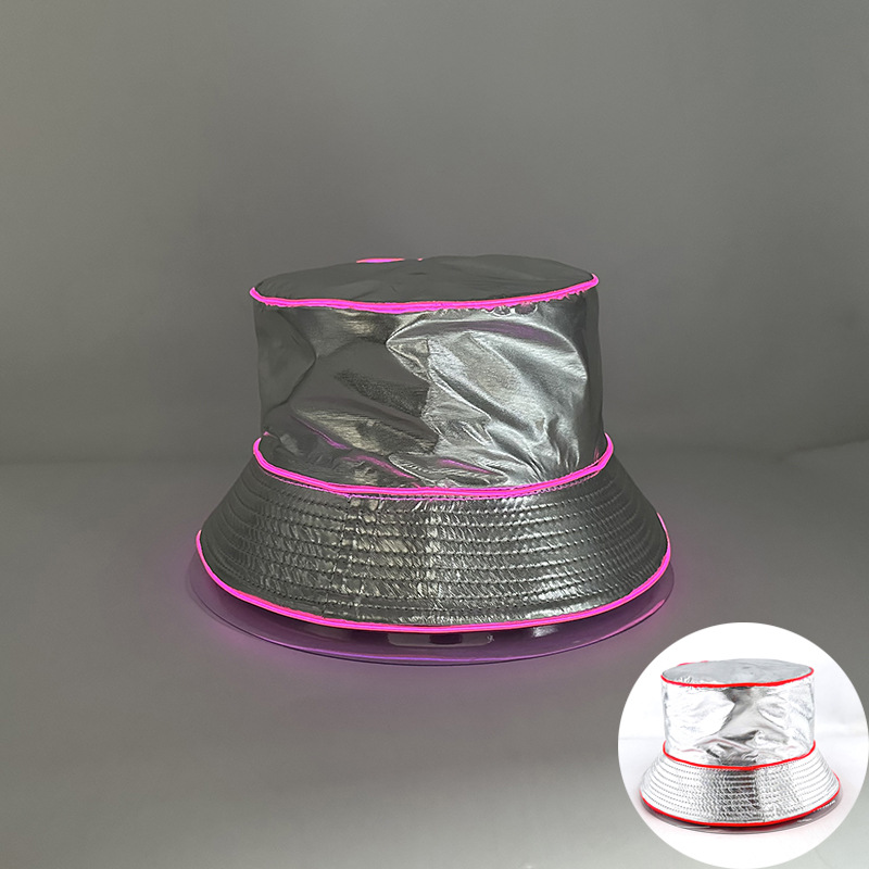 Ocio al aire libre sombrero de bañera de sol nocturna LED brillante tendencia sombrero de pescador sombrero de oro y plata sombrero de espectáculo de escenario