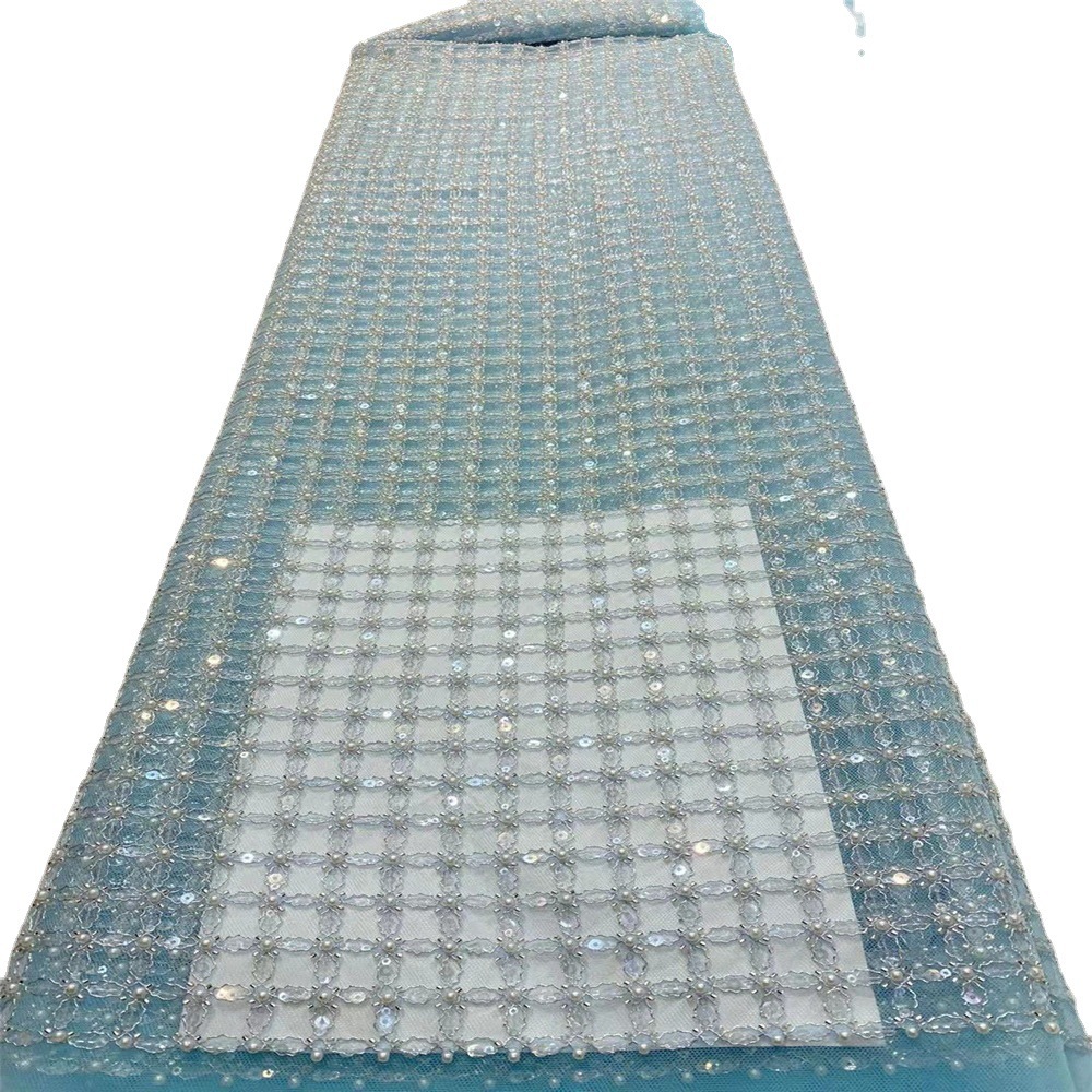 Industria pesada Plaid cadena lentejuelas cuentas encaje Malla tela bordado vestido de novia cheongsam tela JX2270 image 5