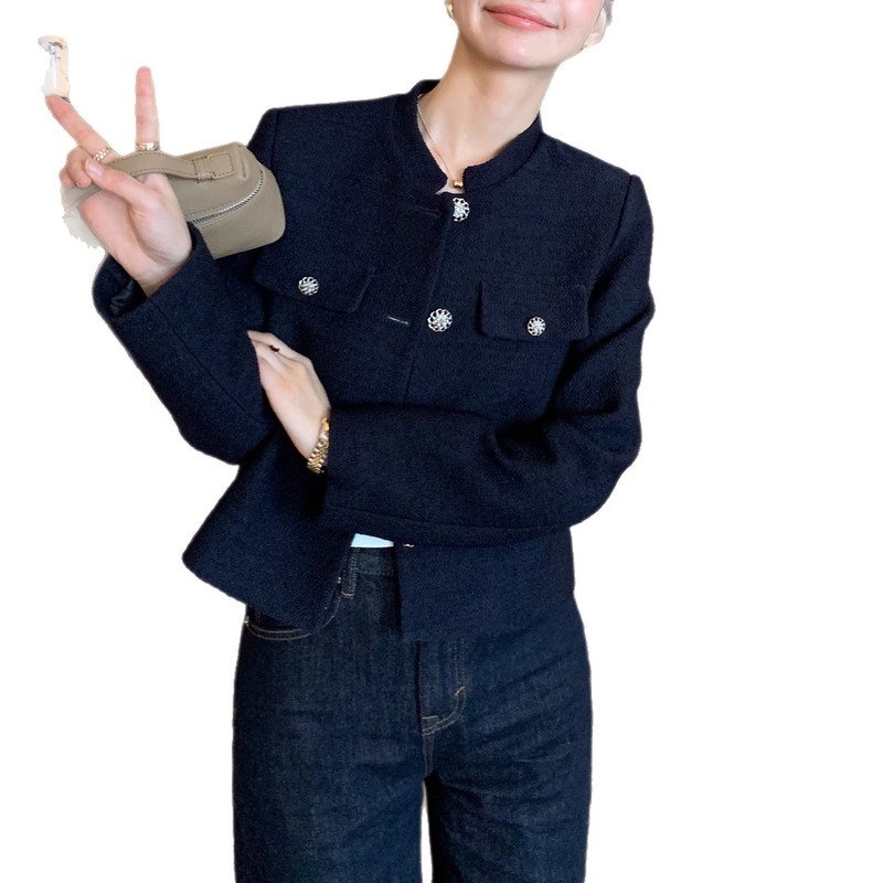 预售重工立体肌理感小香风外套女新中式小领羊毛开衫短上衣|undefined