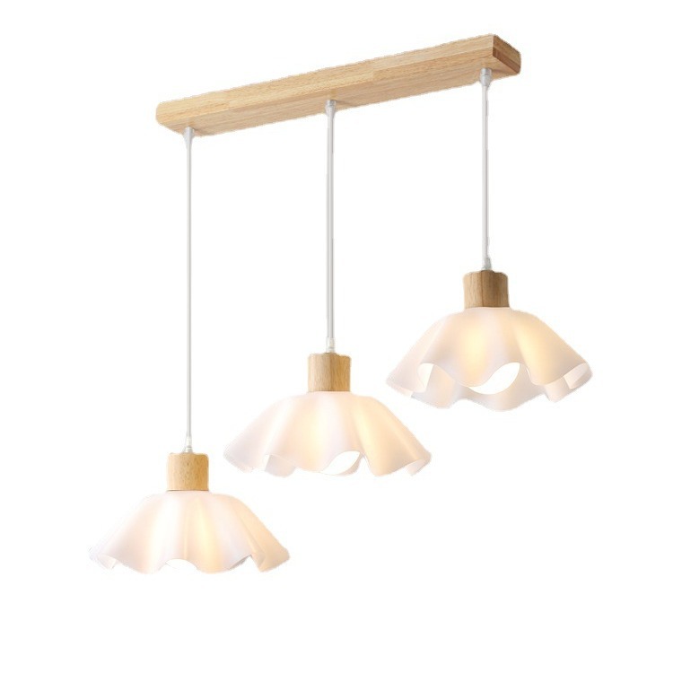 Lámpara de restaurante, lámpara de barra de tres cabezas de arte de madera escandinavo, lámpara de flores de cabecera de dormitorio estilo wabi-sabi simple y moderno de estilo japonés