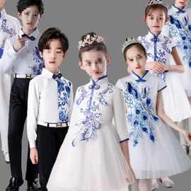 儿童青花瓷合唱服中国风古筝礼服中小学生诗歌朗诵大合唱演出服汎