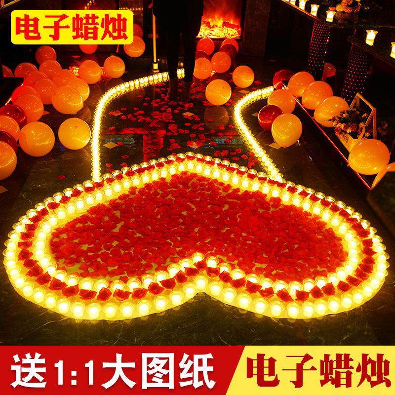 电子蜡烛浪漫玫瑰爱心形生日表白求爱布置创意用品求婚道具蜡西辰