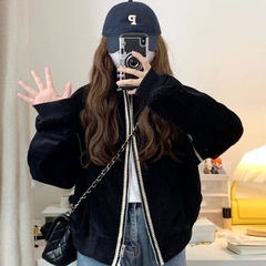 卫衣女秋冬季棒球服2025年新款高级感黑色韩系慵懒风百搭开衫外套