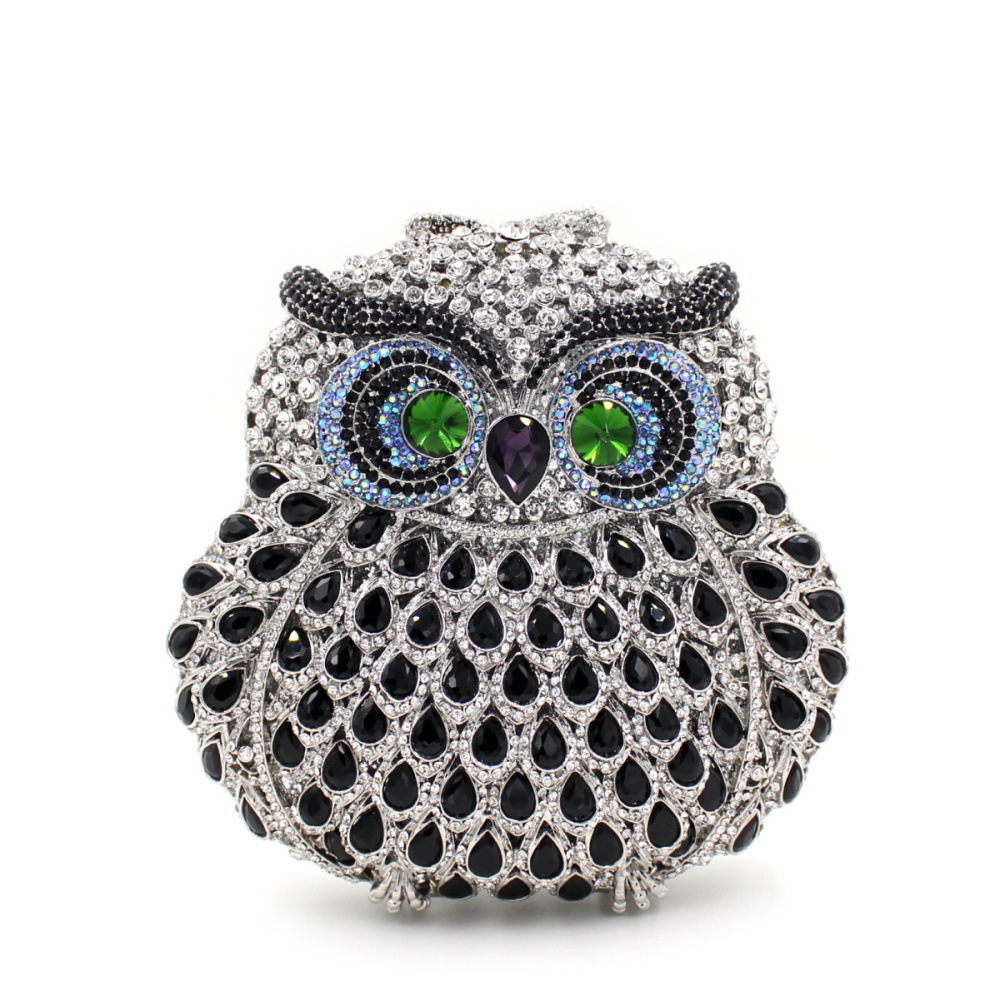 Selección estricta de la bolsa de embrague de búho transfronteriza de búho de diamante de diamante hueco bolsa de banquete de diamantes de mano bolsa de mujer dura