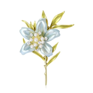 Light Luxury Diamond-Encrusted Pearl Enamel Lily Brooch, Forest Style Gentle and Fresh Floral Plant Brooch, Fashionable and Simple Clothing