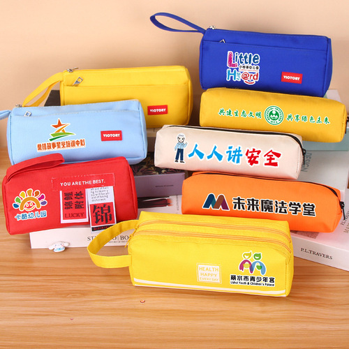 Simple inspirational pencil bag with customized logo wholesale ins high-looking large-capacity pencil stationery bag for primary school students customized