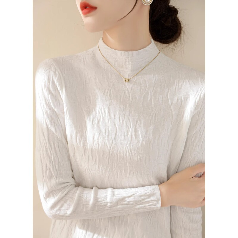 Half-High Collar Long-Sleeved Textured Design Winter Sweater for Women, Knitted Base Layer Top with a French High-End Feel