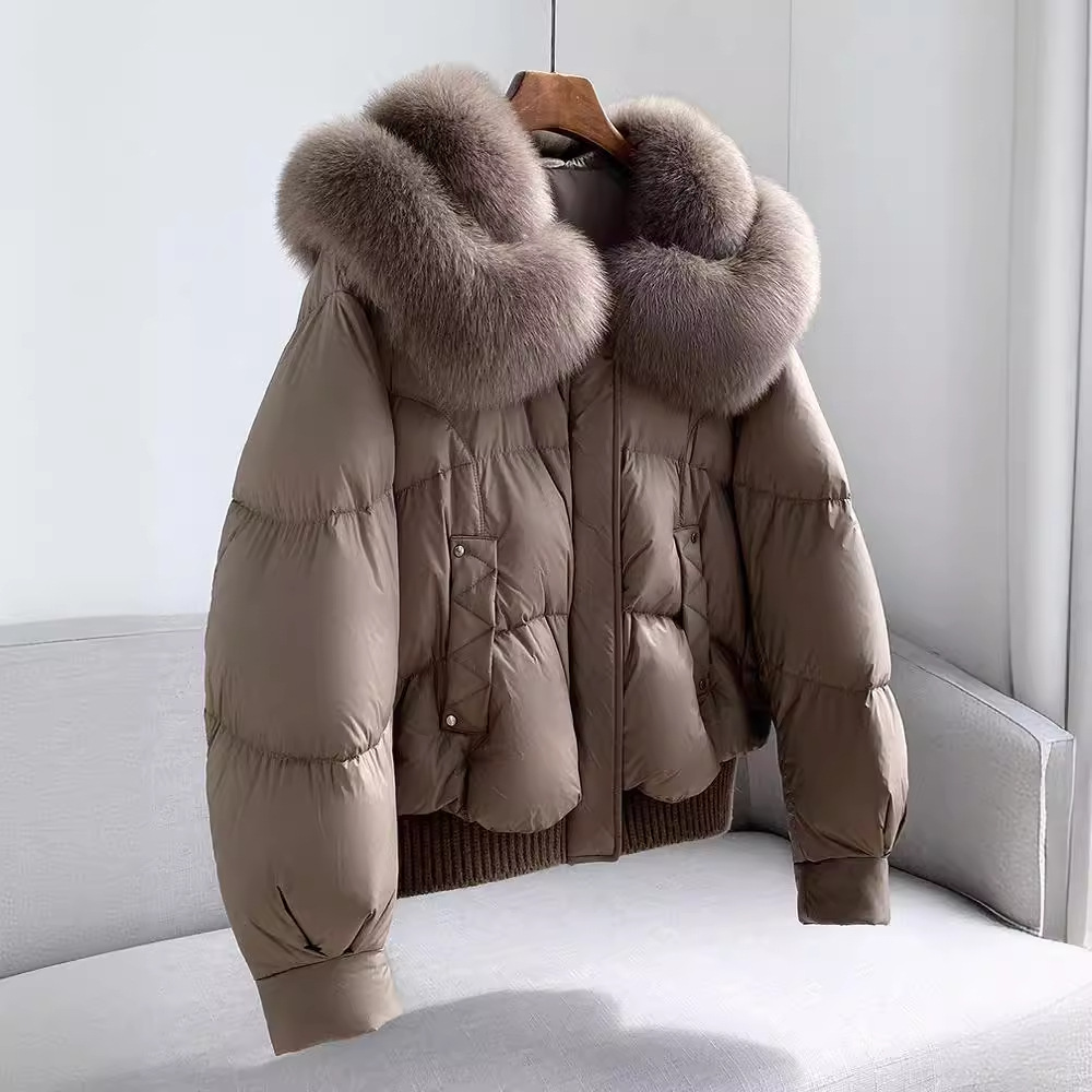欧货2023冬季新款高端超大狐狸毛领皮草羽绒服女短款时尚保暖外套