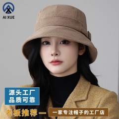 跨境热卖秋冬新款灯芯绒简约盆帽百搭台灯帽文艺洋气抗风渔夫帽