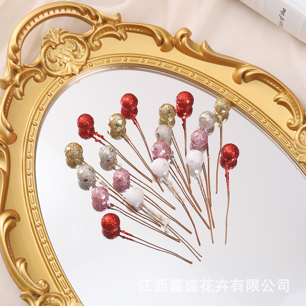 Cross-border wholesale of artificial foam glitter pink berries, sequins, beads, pearls, DIY Christmas wreath handmade decoration materials