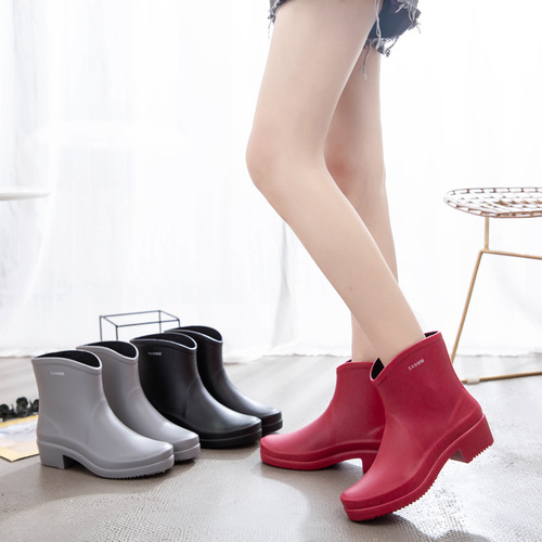 雨鞋女韩国高跟时尚外穿胶鞋短筒雨靴成人中筒防水鞋保暖棉水靴女