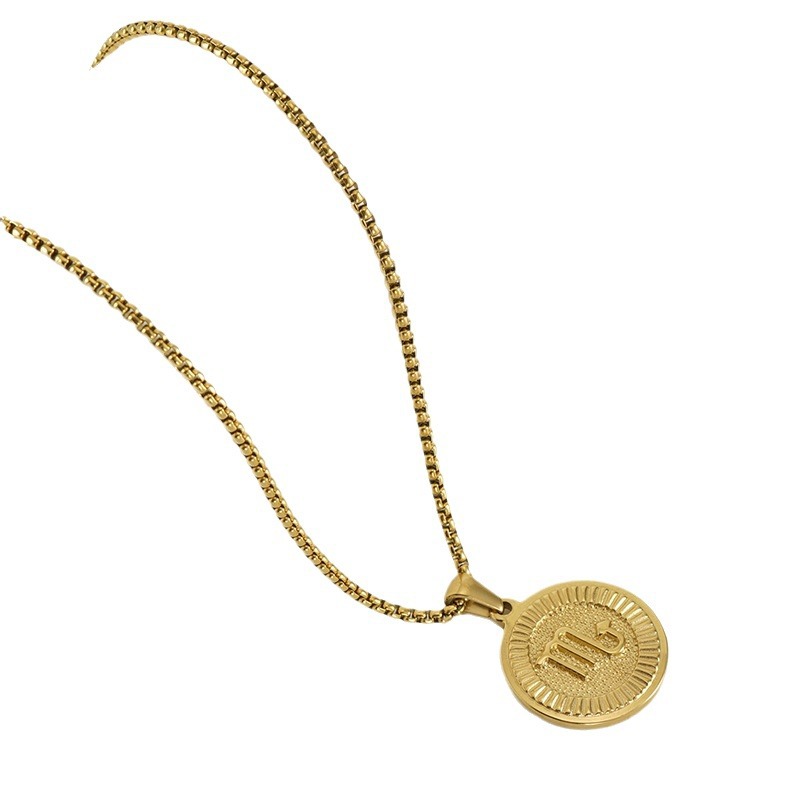 Collar transfronterizo de doce constelaciones de acero de titanio europeo y americano femenino 18K redondo tendencia de moda colgante de constelaciones de acero inoxidable clavícula