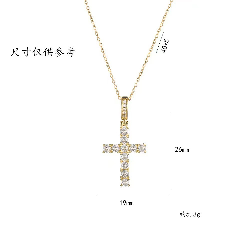 Wholesale Jewelry Shiny Cross Titanium Steel Zircon Inlay Pendant Necklace Cable Chain display picture 15