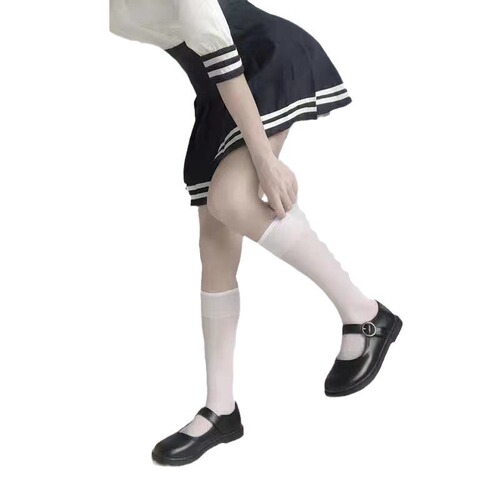 Black Sheer Knee-High Socks with Over-the-Calf Design, Summer Fashion Thigh High Socks, Thin White Mesh Socks A8