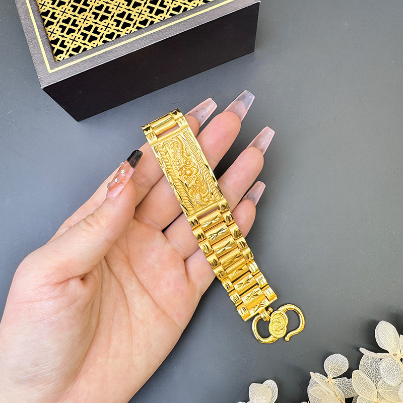 Brazalete de perlas de dragón de oro de arena masculino hegemónico verano guofeng aleación de cobre relojes de brazalete joyas accesorios Yiwu mayoristas