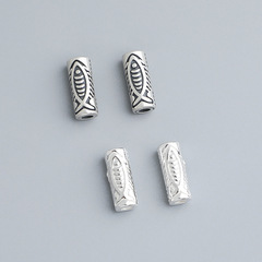 S925純銀復古泰銀魚紋直管桶珠DIY手串項鍊編繩散珠配件短管隔珠