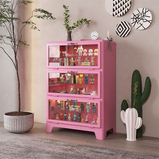 Bubble Mart Figure Storage Glass Door Display Cabinet Flip-Down Door Le High-Speed Iron Display Cabinet Model