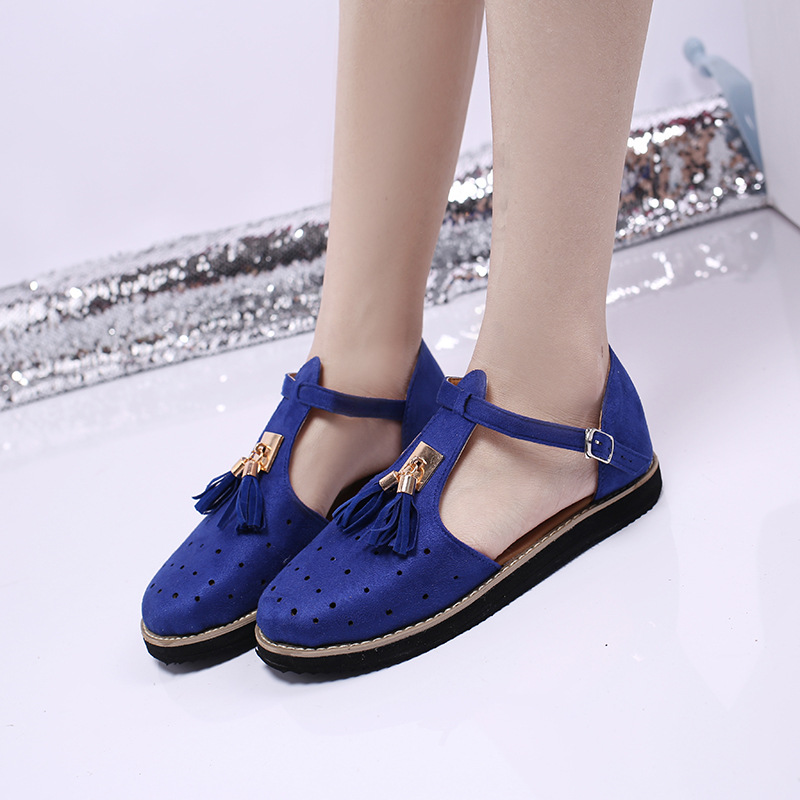 2021 European and American new thick-soled round-toe cutout retro single shoe, large-sized low-top bag and fringed women's sandals undefined