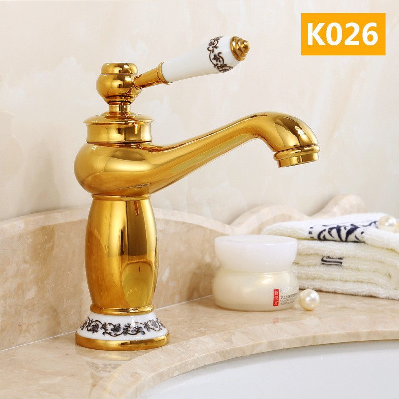 Retro europeo de cobre un solo mango lavabo lavabo grifo lavabo oro francés lavabo grifo frío y caliente