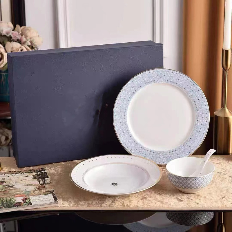 New Hot Sale Color Star Bone China Tableware Household Dishes Plate suit Light Luxury Hotel Plate Gift Wholesale