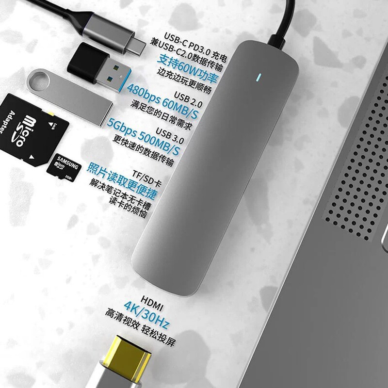 Type-C Docking Station 6-in-1 Multi-Function Usb3.0 Hub Gigabit Network Port Laptop Converter Type-C Docking Station 6-in-1 Multi-Function Usb3.0 Hub Gigabit Network Port Laptop Converter